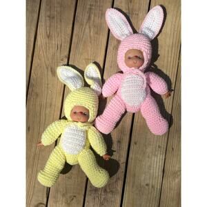 Vintage hand crocheted baby doll bunny dolls